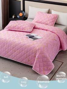 3pcs Pink Hot Stamping Marble Bed Cover Kit (1 Bed Cover+2 Pillowcases Without Core) Daily Soft And Skin Friendly Indoor Bedroom Master Bedroom Guest Bedroom Secondary Bedroom All Year Round Universal