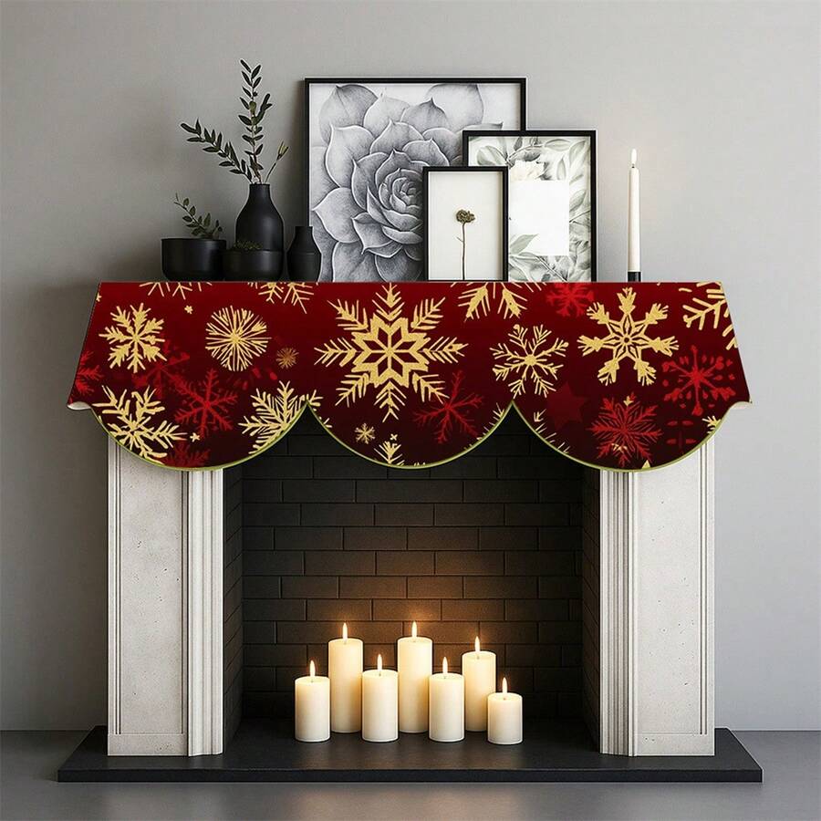Pañuelo navideño para chimenea con estampado de copos de nieve, ideal para decorar la mesa o la chimenea en fiestas navideñas. - Multicolor - Ver 1