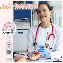 1pc Uterus Rainbow Epoxy Retractable Badge, Nurse's Day & Sonographer Gift, Medical Theme Retractable Badge Reel - Multicolor - View 4