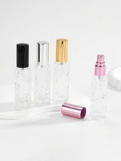 5 Packs Aluminum Spray Bottle Glass Mini Perfume Spray Bottle, Portable DIY Cosmetic Organizer, 10ml Elegant Transparent Refillable Perfume Travel Bottle - Artistic Cap, Perfect For Toner, On-The-Go Beauty Solution, Ideal Travel Accessory, Travel Essential, School Supplies, Holiday Camping, Etc.