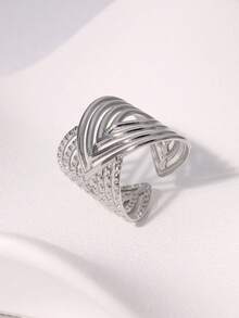 1pc Retro European Geometric Openable Stainless Steel Wide Band Ring, Unique High-End Design Suitable For Women Daily, Party, Date Wear