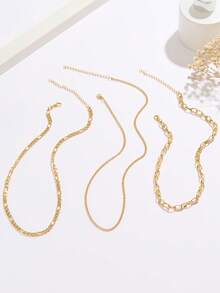 Nooxian 3pcs/Set Fashionable Hip-Hop Multi-Layer Chain Necklace Set, Unique Luxury Women Jewelry Gift (Random Chain & Clasp Quantity) - Yellow Gold - View 8