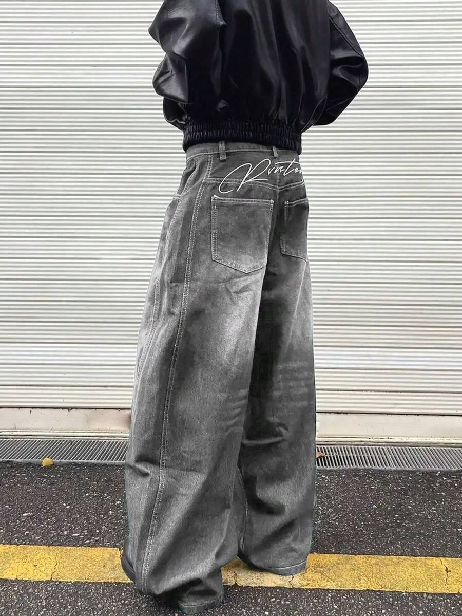 Men's Street Style Loose Casual Jeans, Relaxed Fit - Fashionable Casual All/Global/Universal Loose - Grey - View 1