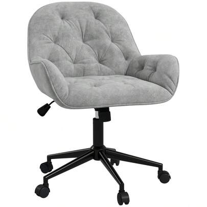 Vinsetto Swivel Chair, Height Adjustable, Ergonomic Work Chair With Velvet Appearance In Light Gray For Living Room And Office