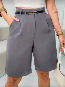 Tailored Bermuda Shorts Without Belt - Foreign Fashion - Gris - Ver 2