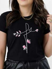 T-Shirt de Algodão Fé e Flor - Preto - Visão 10