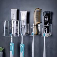Stainless Steel Adhesive Wall Mounted Toothbrush Holder, 3 In 1 Organizer For Toothbrush, Toothpaste, And Cup (Silver (1 Pack)){Inchcolor_nameinch:InchSilver(1Pack)Inch} - Silver(1Pack) - View 5
