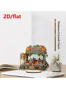 2D/Flat 1pc Halloween Funny House Pattern Diamond Painting Art Stereo Ornament, Diamond Drawing Art Stereo Plaque Ornament, DIY Handcraft Wooden Adult Birthday Gift, Home Decor, Halloween Gift