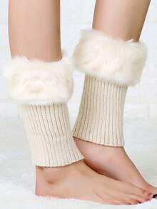 1 Pair Women's Solid Color Fuzzy Trim Leg Warmers, Warm Calf Sleeves, Suitable For Spring, Summer, Autumn And Winter - Multicolor - View 9