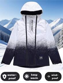 1 قطعة جاكيت تزلج مع كابوت للنساء، دافئة، مقاومة للرياح، مقاومة للماء، متينة، قابلة للتنفس، مرنة، مناسبة لتجهيزات التزلج على لوح واحد/لوحين، ملابس نشاط للنساء والرجال (باستثناء الاكسسوارات) - أبيض وأسود - مشاهدة 2