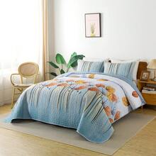 3Pcs Sky Blue Leaf Queen King Double Bedspread Coverlet Bedding Sets (1 Quilt + 2 Pillow Cases), Fashion Leaf Design, Fresh & Minimalist, Comfortable Soft Breathable, Suitable For Wedding Items, Valentines Day Home Bed Room Decor, Mothers Day Gift, All Season - Sky Blue01 - 查看 3