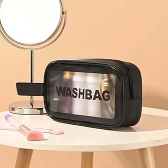 1pc Bathroom Waterproof Makeup Bag, High-Capacity PU Matte Cosmetic Storage Pouch, Portable Toiletry Organizer