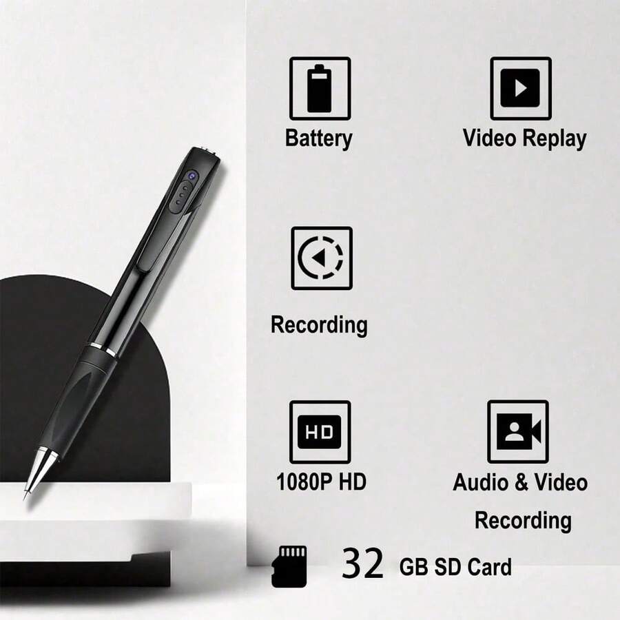 1080P HD Portable Pen Recorder, Supports Audio And Video Recording, Equipped With 32GB SD Card One-Touch Recording, Built-In Rechargeable Battery, Compact And Easy To Carry, Very Suitable For Conferences, Lectures And Classroom Teaching Recording - Black - View 1