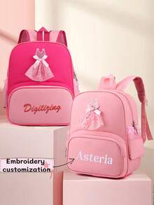 New Customizable Any Name PU Backpack, Large Capacity Casual Travel Bag, Laptop Bag, Business Bag, Minimalist Backpack School Bag, Suitable For Daily Commute, Travel, Gift For Family And Friends, Birthday Gift, Holiday Gift - Pink - View 2