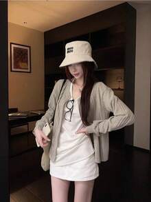 ヨンヨン系を着てTシャツを着ます女装の穴条長袖のカーディガンのコート2件 - Tシャツ - チェックする 2