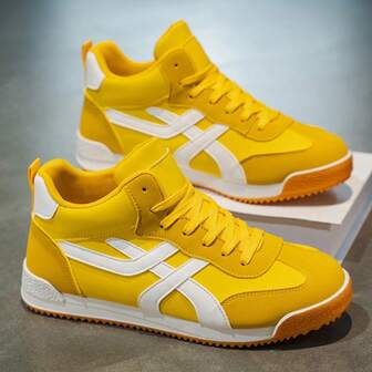 Dam Retro High-Top Sneakers i Kontrastfärg, Avslappnad Sportig Stil, Flerfärgad, Bekväma & Mångsidiga