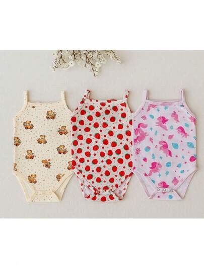 Kit 3 Body Alcinha Estampas Sortidas 100% Algodão Body Bebe Roupas Para Enxoval Matrenidade Regatinha Infantil Fresca Verão Macacão Kids Cojunto de Bodies