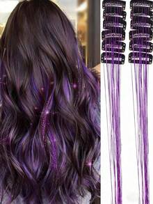 12 Pieces Clip-In Medium Straight Hair Synthetic Hair Clips, Fashion Party Girls Blonde Hair Silk Hair Clips, Colorful Glitter Hair Clips, Dazzling Hair Accessories For Holiday Gift Party With Family And Friends Christmas Gifts