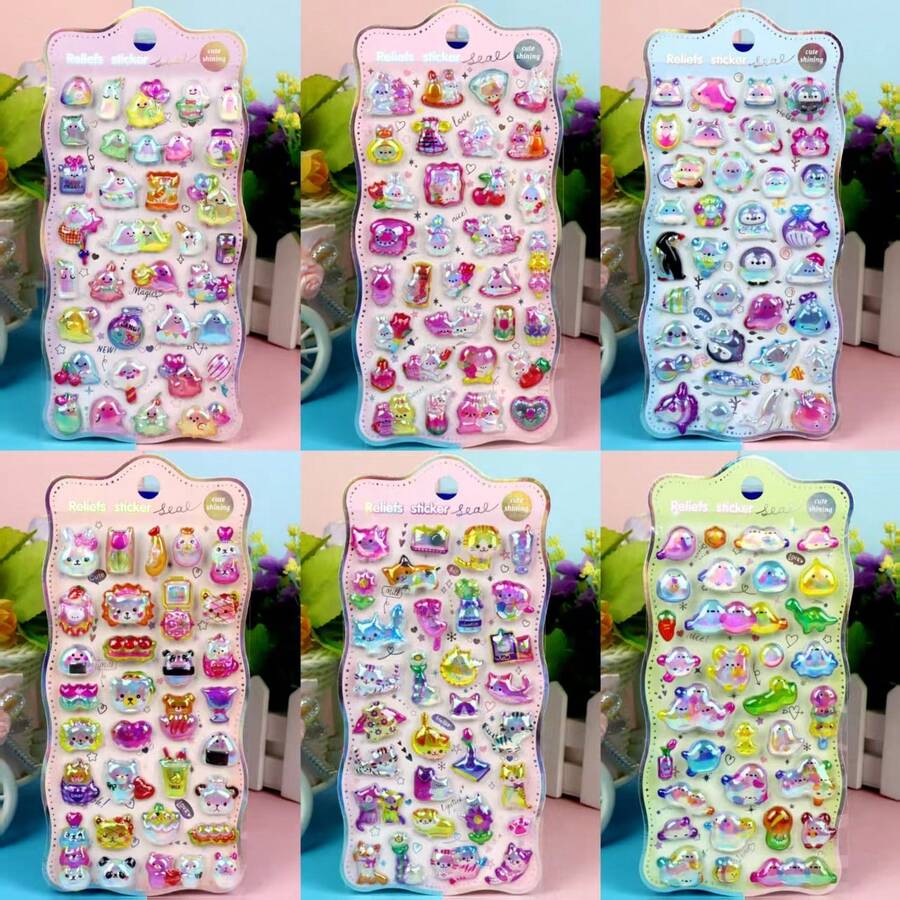 3D Embossed Rainbow Cartoon Animal Stickers, Cute Handmade Stickers For Rewards, Phone, Water Bottle Decals - Multicolor - View 1