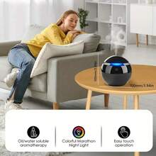 UDB Black Bedroom Humidifier With Colorful Lights - USB Powered, Touch Control, Quiet Operation, Compact Design, Suitable For 21-30㎡ Rooms, Bedroom Humidifier | Modern Humidifier | Quiet Humidifier, Bedroom Humidifier