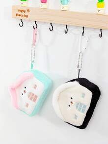 1 Piece Girls'Cute Furry Coin Purse House-Shaped Coin Wallet Mini Money Bag With Key Chain Embroidery Pattern Change Purse Cartoon Expression Pattern Card Bag Soft Plush Bluetooth Earphones Storage Bag Portable Small Hanging Bag Accessories Bag Schoolbag Pendant Lovely Coin Pouches Cute House Wallets For Children Multi-Functional Small Items Storage Bag For Daily Use - Multicolor - View 3