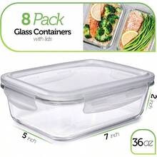 Glass Meal Containers 5 Pack, 36 Ounce - Glass Food Storage Containers with Lids - Food Containers Food Containers Glass Storage Containers with Lids Glass Lunch Containers - Paquete de 8 - 36 oz - Ver 3
