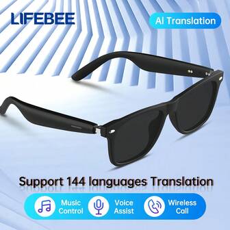  LIFEBEE Wireless Audio Glasses Headphones With AI Translator, 100+ Languages AI Translator Smart Wireless Glasses Open-Ear Headphones With Wireless Calling, Music Playback, Integrated AI Chat Assistant, Face-To-Face & Simultaneous Video Voice Real Time Translation Wireless Glasses For Travel Work Office Leisure