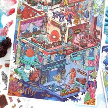 4张/袋贴纸，超大尺寸风景贴纸，精致美丽的海底世界主题拼贴风景贴纸，剪贴簿用品和笔记本配件，装饰相框，电脑和手机壳，水杯，旧杂志，铅笔盒，桌面装饰贴纸，返校季贴纸，学习用品 - 彩色 - 查看 6