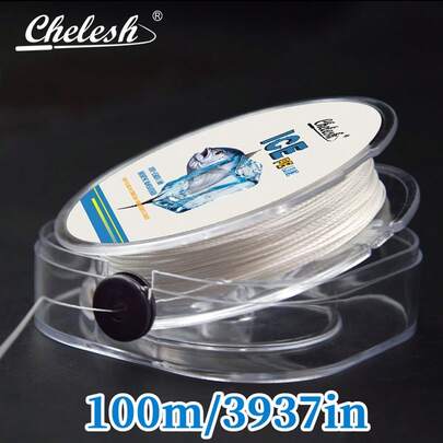 Chelesh 100米编织PE冰钓线，乳白色，超低可视度，超细冬季钓线，高灵敏度和强度，适用于冰钓，可钓鳟鱼、鲥鱼、鲷鱼等，耐寒性能优异，钓鱼礼品，节日礼品