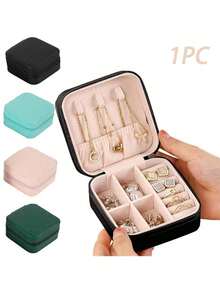 1个旅行首饰收纳盒，简约旅行居家首饰收纳盒，便携式多隔层整理盒，可收纳耳环、戒指、手镯、项链等首饰，轻巧便携，时尚个性化皮革首饰收纳盒，女士旅行必备纪念品盒，送给她的完美礼物，适合伴娘、度假、商务旅行、周末短途旅行、日常使用、节日礼物、圣诞节、周年纪念日、生日、派对饰品收纳，时尚便携式首饰整理盒