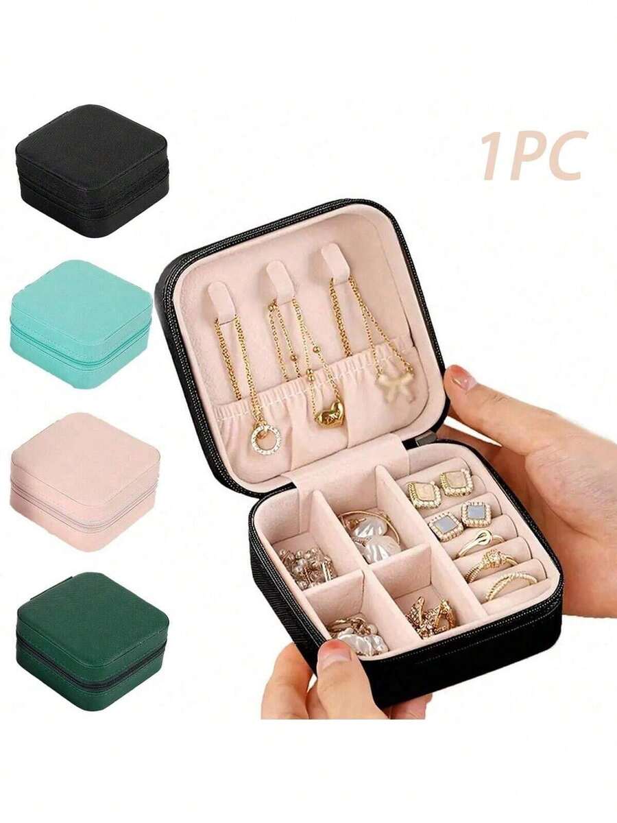 1个旅行首饰收纳盒，简约旅行居家首饰收纳盒，便携式多隔层整理盒，可收纳耳环、戒指、手镯、项链等首饰，轻巧便携，时尚个性化皮革首饰收纳盒，女士旅行必备纪念品盒，送给她的完美礼物，适合伴娘、度假、商务旅行、周末短途旅行、日常使用、节日礼物、圣诞节、周年纪念日、生日、派对饰品收纳，时尚便携式首饰整理盒