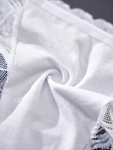 3件套性感女士蕾丝边薄纱三角内裤，蜜月内衣套装，精致高端蕾丝内衣，时尚百搭，年轻女士之选 - 白色 - 查看 3