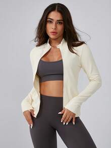 Leorrey 1 Peça Jaqueta Esportiva de Manga Longa para Mulheres, Moda, Caminhada ao Ar Livre, Trekking, Fitness, Exercício, Yoga, Corrida, Ciclismo - Branco - Visão 5