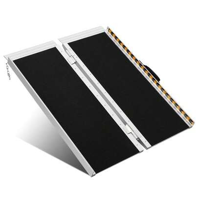 Wheelchair Ramp 2FT/61cm, Folding Portable Aluminum Ramp With Transition Plate & Reflective Warning Stickers, 363kg Loading Capacity Non-Slip For Wheelchair Scooter Walker Of Steps/Stairs/Doorways