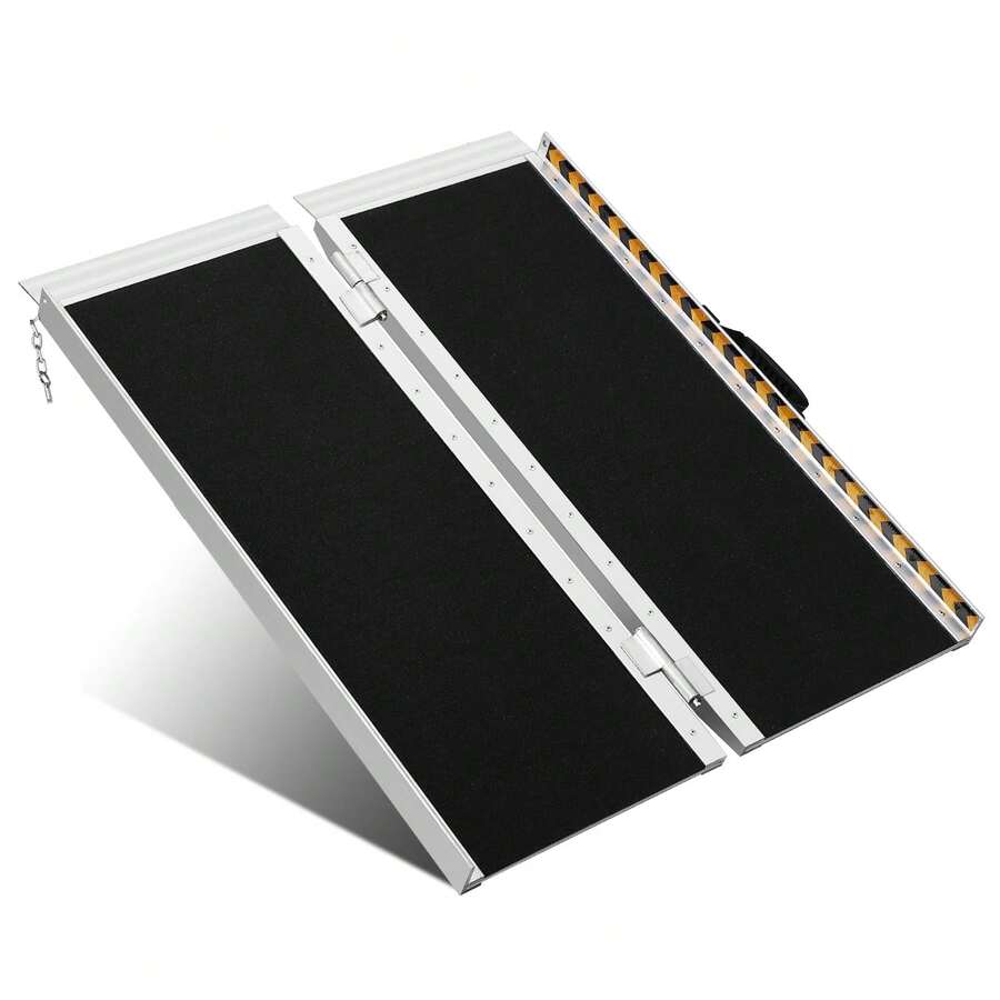 Wheelchair Ramp 2FT/61cm, Folding Portable Aluminum Ramp With Transition Plate & Reflective Warning Stickers, 363kg Loading Capacity Non-Slip For Wheelchair Scooter Walker Of Steps/Stairs/Doorways - Non-Slip 2FT - 查看 1