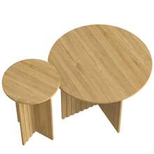 Modern 2-Piece Wooden Nesting Table Set: Round Coffee Tables And Side Tables In A Scandinavian Design, Space-Saving And Versatile, Sturdy MDF/PB Construction - Natural Walnut Wood Color - View 7