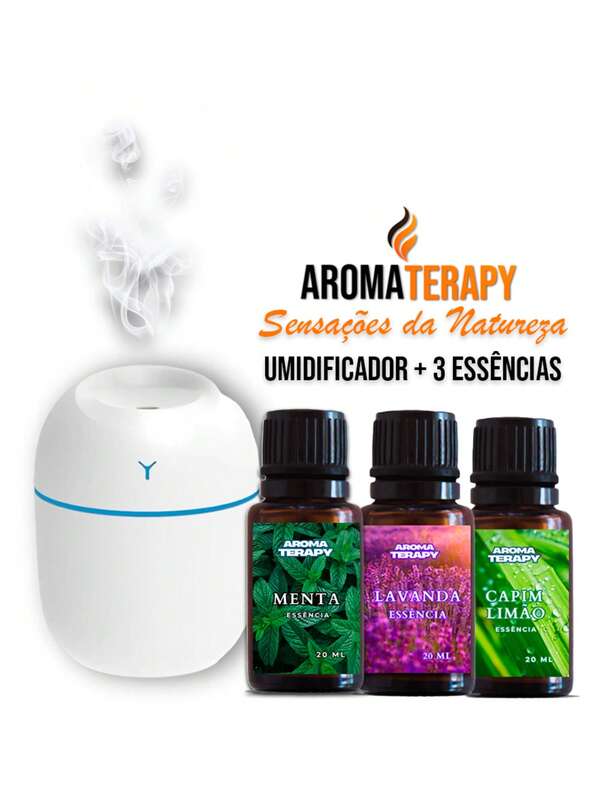 Kit Umidificador de Ar e Difusor Aromatizador Portátil EGG com 3 Essências Aromatizadoras Hidrossolúveis de 20ml