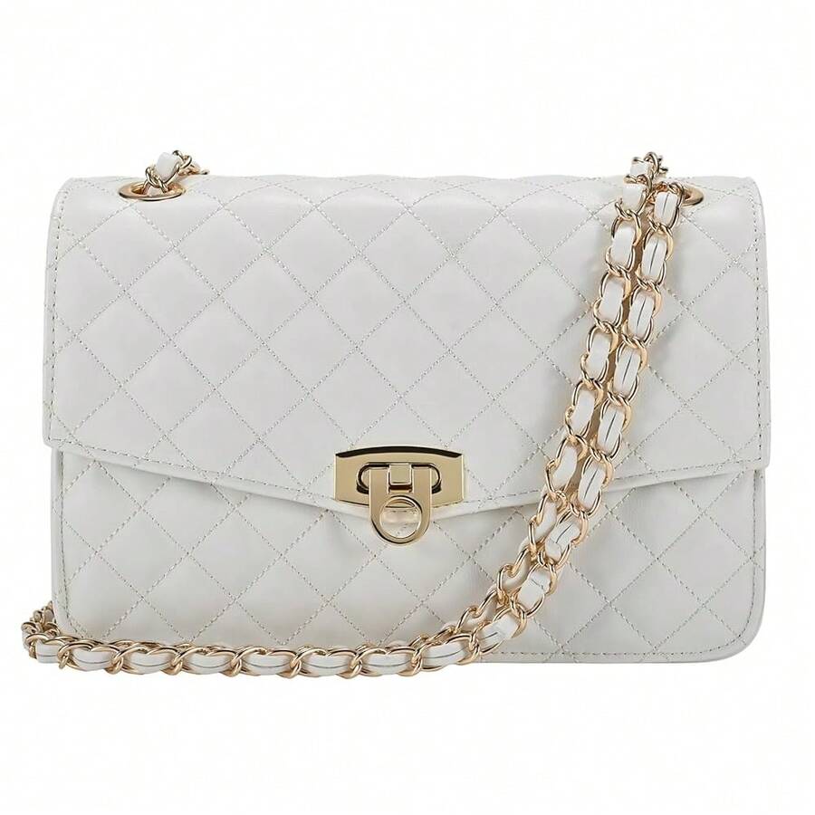 GM LIKKIE Quilted Shoulder Bag For Women, Medium Flap Crossbody Handbag With Chain Strap, Soft Vegan Leather Clutch Purse{Inchcolor_nameinch:InchWhiteinch} - trắng - Xem 1