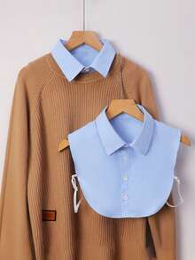 5-Piece/4-Piece/3 Pieces2 Pieces/1-Piece Solid Color Versatile Bachelor's Gown Graduation Gift With Detachable Collar, Shirts, Formal Occasion Business Blue And White Bright Color Mock Collar, Suitable For Daily Wear Paired With Sweaters And Suits - Multicolor - View 14