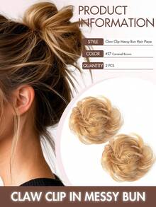 1pc/2pcs Messy Bun Hair Piece With Claw Clip, Real Human Hair Bun, Curly Wavy Fluffy Hair Bun Hair Scrunchie, Medium Brown Ombre Clip-In Hair Bun. Large Messy Bun Hair Piece With Claw Clip, Real Human Hair Bun, Wavy Bun Hair Piece, Updo Hair Piece, Women Claw Clip Ponytail, Wavy Claw Clip Messy Bun Hair Clip, Real Human Hair Bun Hairpiece, Soft Hair Bun Piece, Women Daily Wear. - Multicolor - View 19