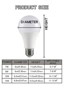 4个E27 LED灯泡，功率可选7W/9W/12W/15W，电压110-265V，室内照明灯泡，高亮度低能耗，适用于客厅、家庭照明，是圣诞礼物、节日办公室、卧室、酒店、派对、餐厅装饰的理想之选。 - 白光燈泡 - 查看 12