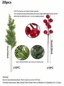 10/20pcs Christmas Pine Needle & Red Berry Set, 10-Inch Artificial Evergreen Norfolk Pine Foliage Stems, Faux Pine Needle Floral Picks For DIY Bouquets, Wreaths, Home Decor, Vases, Dining Table, Wedding Table, Fireplace Decoration, Christmas Decor - Multicolor - View 13