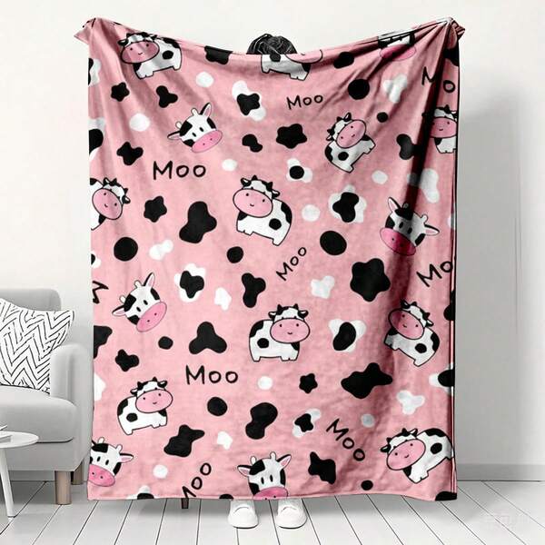 Manta de flanela com estampa de vaca leiteira (1 peça), ideal para decoração de casa, sofá, viagens e quarto. Perfeita para presentear familiares e amigos. Lavável à máquina, com estampa digital e design moderno.
