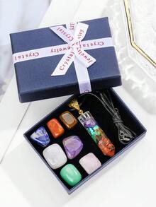 8pcs Natural Crystal Gift Set - 7pcs Polished Chakra Crystals Pendants And Resin Energy Tree Pendant, For Energy Balancing And Meditation