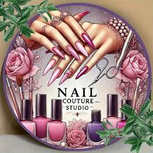 1pc Vintage Aluminum Nail Art Wall Decor - 7.87x7.87 Inch Floral Manicure Design With Pink Roses & Pearls, Retro Metal Wall Art For Living Room, Bedroom, Office, Outdoor - No Tools Needed, Perfect Holiday Gift, Bedroom Decoration | Intricate Design - 彩色 - 查看 1