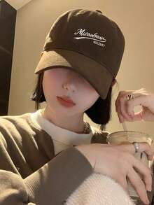 女士咖啡色棒球帽，美式風格，帶寬邊可以讓臉部看起來更小，韓式百搭平頂帽，休閒風格 - 彩色 - 查看 7