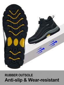 UMBURLLY 1 Pair Men's Solid Color Cargo Style Style Faux Leather Button Safety Shoes, Anti-Smash, Anti-Puncture, Outdoor Work Shoes For Autumn/Winter