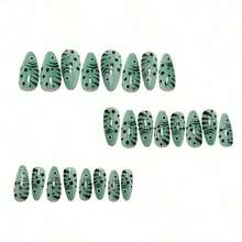 24PCS Press On Cat Eye Nails - Silver Green Fish Scale Design, Glitter Shimmer Full Cover Fake Nails. Easy To Apply Reusable, Self Adhesive Stylish Manicure Tips.  European American Style, Cute For Party/Wedding/Festival/Daily Wear. Cute Nail Art Accessories. - 綠色 - 查看 6