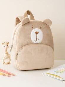 One Cute Plush Bear Backpack For Children, Soft And Fluffy Kindergarten Backpack With Ears And An Embroidered Face, Lightweight Toddler Travel Backpack.
