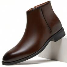 DESAI 1 Pair Chelsea Boots, New British Style Leather Boots For Men, Business Casual High-Top Leather Shoes With Side Zipper, Fashion Black Design Ankle Boots